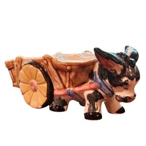 Relco Japan Vintage Donkey and Cart Ceramic Planter Figurine Hand Painted MCM